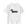 Camiseta Cinza de Algodão Puro com Gola Redonda e Manga Curta para Mulheres Verão Novo Estilo Desenho Dachshund Simples Versátil Casual Solta