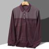 Polo de Otoño de Manga Larga para Hombre con Bolsillos Reales, Polo de Rayas para Hombre de Mediana Edad y Anciano con Cuello Vuelto