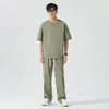 Traje Deportivo Casual para Hombre Primavera y Verano 2025 Nueva Moda Holgado Manga de Cinco Puntos Pantalones de Pierna Ancha Conjunto de Dos Piezas