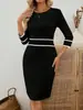 Otoño 2025 Aliexpress Venta Caliente Transfronteriza Moda Estilo Europeo y Americano Vestido Largo de Manga Larga con Patchwork de Color Sólido y Contraste para Mujer