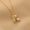 Collar con colgante de cacahuete de acero de titanio que no se decolora para mujer, cadena para la clavícula de moda simple para transmisiones en vivo de celebridades en línea, joyería versátil y moderna