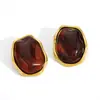 Pendientes de Acero Inoxidable Transfronterizos Estilo Retro Francés Oval Irregular Resina Ámbar Pendientes Elegantes de Gama Alta