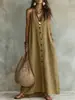 2026 Estación Independiente Transfronteriza de Verano Europea y Americana Nuevo Vestido Largo de Lino Casual de Moda de Color Sólido con Botones para Mujer