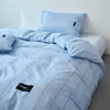 Juego de Cuatro Piezas Minimalista Nórdico 100% Algodón Puro, Adecuado para Todas las Estaciones, Juego de Tres Piezas de Sábana y Funda Nórdica Rayada de Lujo Ligero