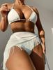 Novo Conjunto Biquíni Sexy de Três Peças com Saia de Franjas Cor Sólida 2023 Transfronteiriço