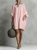 2026 Ropa Femenina Transfronteriza Amazon Europeo Americano Retro Color Sólido Temperamento Manga Larga Hombros Descubiertos Vestido Midi Casual Vestido de Algodón Lino