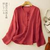 Camisa vintage de algodão e linho, nova, estilo chinês, com fivela, para uso externo, feminina, fina, manga comprida, com protetor solar, casaco respirável