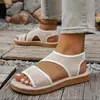 Comercio electrónico transfronterizo, talla grande, nueva colección de verano 2026, sandalias casuales de malla con suela plana y tiras elásticas, diseñadas para uso en exteriores, sandalias de playa para mujer