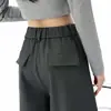 Calça de Terno Cinza de Perna Larga Estilo Old Money para Mulheres, Nova Coleção Outono 2026 Calça Reta Casual Solta para Figuras Baixas