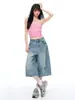 Pantalones Vaqueros Americanos Retro de Tiro Alto de Pierna Ancha Cortos para Mujer, Verano 2026, Rasgados, Sueltos, Adelgazantes, Lavados de Pierna Recta
