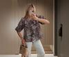 AliExpress Amazon 2024 Moda Casual Estampado Hueco Encaje con Cordones Ribeteado Hojas de Loto Mangas Abullonadas Camisa Top para Mujer