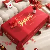 Mantel Rojo para Mesa de Café de Boda, Decoración de Habitación de Boda, Mantel Festivo, Compromiso de Recién Casados, Evento Feliz, Boda, Tela Cubierta con Palabra Feliz