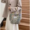 Bolso de hombro floral de gran capacidad nuevo, bolso de mano de lona estilo ins, bolso tote casual para mujer