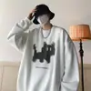 Sudadera con Estampado de Gato Ins de Moda High Street Estilo Hong Kong Cuello Redondo Forro Polar/Fino Holgada Versátil Mangas Largas Top Básico