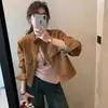 Jaqueta de couro camurça Melard para mulheres, nova jaqueta curta casual fashion estilo coreano para primavera e outono, para mulheres petite