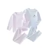 Conjunto Infantil de Manga Longa com Gola Redonda em Cores Claras Estilo Primavera e Outono Bebê Pode Ser Usado ao Ar Livre ou como Pijama em Casa Conjunto de Duas Peças Roupas Infantis de Anyang