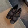 Estilo Novo Primavera/Verão 2026 Sapatilhas Mary Jane Femininas com Aumento Interno de 5cm de Altura, Bico Quadrado com Laço, Design Versátil de Salto Baixo