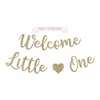 Bandeira de guirlanda com letras em inglês, cor dourado claro, em papel com glitter, já com cordão, para chá de bebê, decoração de festa de aniversário
