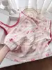 Pijama Casual de Algodão Nuvem para Mulheres, Conjunto de Regata sem Mangas e Shorts com Estampa de Gato Rosa e Branco, Roupa de Casa Estilo Doce