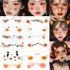 Adesivos de Tatuagem de Halloween para Crianças com Maquiagem de Desenho Animado no Rosto, Abóboras Fofas, Fantasmas, Caveiras, Adesivos à Prova d'Água e Duradouros