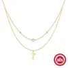 Colar Clássico de Prata Esterlina S925 Exquisito Flor de Ameixa Brilhante Cruz Dupla Camada Sobreposta Clavícula Amazon Colar Hot Diamond