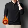 Ropa nueva para hombres de mediana edad y mayores, con forro polar, engrosada, camiseta transpirable, otoño e invierno, cuello camisero, camiseta POLO de manga larga, top casual holgado