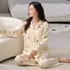 Pijama de Algodón de Manga Larga y Pantalón Largo para Mujer, Conjunto de Cárdigan con Solapa, Tallas Grandes, Ropa de Casa para Primavera y Otoño, Conjunto Dulce y Lindo