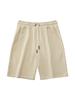 Shorts Casuales de Color Sólido de Cintura Media con Cordón Elástico, Estilo Americano Retro Simple, Color Camel Claro, Pierna Recta para Hombre