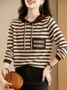 Suéter de Tricô Listrado com Capuz Estilo Coreano Tendência Primavera e Outono 2026 Manga Longa Feminino Camada Base Top de Outono