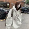 Sudadera con capucha de gato de dibujos animados blanca y gris para mujer, nuevo estilo otoño/invierno 2026, diseño minimalista coreano, top y prenda de abrigo