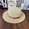 Chapéu de Palha Trançado Estilo Francês com Topo Plano, Chapéu com Fivela de Cinto da Moda Estilo Britânico, Chapéu de Sol de Aba Larga para Passeios de Verão na Praia