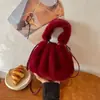 Bolsa peluda popular para mujer, bolso tipo cubo con cordón, bolso cruzado versátil y moderno, bolso de mano casual para otoño e invierno, bolsa peluda