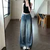 Jeans de Pierna Ancha con Pedrería de Estrellas para Mujer, Sueltos, que Cubren la Cadera, Adelgazantes, de Cintura Alta, que Ocultan el Vientre, Diseño Oculta-Grasa, de Estilo Nicho, Pantalones Largos