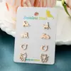 4 Pares de Set Combinado de Una Tarjeta Exportación Transfronteriza Nueva Moda Acero Inoxidable Lindos Animales de Dibujos Animados Gato Pendientes