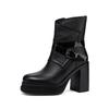 Botas Curtas de Salto Grosso para Mulheres 2026 Outono e Inverno Novo Estilo Retrô Bico Quadrado Fivela de Cinto Moda Versátil Sapatos de Salto Alto Botas de Moda com Solado Grosso