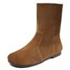 Botines cortos de punta redonda de otoño e invierno Zapatos planos de suela blanda para mujer retro artísticos de gamuza elegantes cómodos hasta media pantorrilla botas bidireccionales