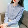 Camisa de Algodón Puro Nueva para Primavera y Otoño 2025 Moda Femenina Camisa de Jacquard de Algodón para Mujer Manga Larga Moda Top que Reduce la Edad