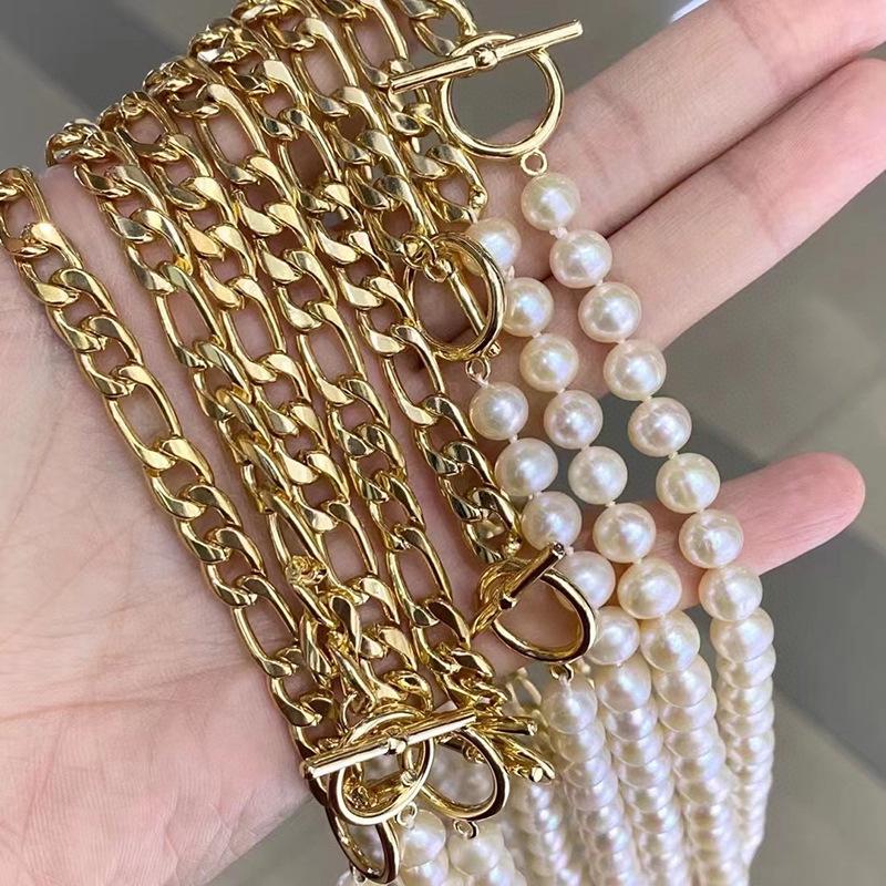 近圆天然淡水珍珠拼接项链高级感轻奢14k注金OT扣锁骨链夏季新款