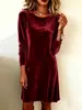 Vestido longo elegante de veludo com mangas compridas e gola redonda, novo, transfronteiriço europeu e americano da Amazon, vestuário feminino de comércio exterior