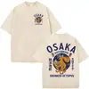 Camiseta Gráfica Divertida Polvo Bêbado Osaka Dotonbori Lavagem Vintage Japão Harajuku Manga Curta Unissex Algodão
