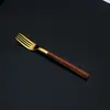 Cubiertos de Acero Inoxidable Transfronterizos con Mango de Madera Imitación Cuchillo para Bistec, Tenedor, Cuchara, Cuchara y Tenedor de Postre, Vajilla con Grano de Madera Juego de 5 Piezas al por Mayor