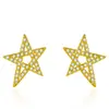 Elegantes pendientes de lujo de alta gama con forma de estrella asimétrica de cinco puntas, pendientes creativos de estrella con circonita brillante