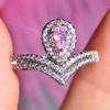 Anillo de Grupo con Diamantes Mosan Importados Chapado en Platino PT950 con Forma de Gota Anillo de Diamante Simulado Anillo de Diamante Rosa Princesa