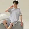 Pijama de Modal Masculino Verão 2024 Novo Manga Curta Seda de Gelo Fino Roupa de Casa de Verão para Homens Sensação Fresca de Verão
