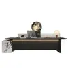 Escritorio de Madera Maciza Minimalista Italiano Negro para Jefe con Mesa de Té Integrada Escritorio de Presidente de Gama Alta Lujo Ligero Moderno