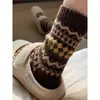 Calcetines de Lana Gruesos con Volantes Estilo Retro Étnico Japonés Argyle Fair Isle Nórdico Otoño Invierno Cálidos Calcetas Postparto