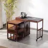 Gabinete de Té Giratorio Móvil Mesa de Té Mesa de Té para el Hogar Balcón de Apartamento Pequeño Mesa de Café Mesa Integrada con Tetera Eléctrica Juego de Mesa y Sillas