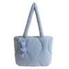 Bolsa Acolchoada de Algodão Transfronteiriça Nova Outono e Inverno, Bolsa Tote de Grande Capacidade Preenchida com Algodão, Bolsa de Ombro Simples Cor Sólida Estilo Coreano