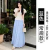 Saia midi roxa para mulheres, nova saia estilo bolo de fada de cintura alta primavera 2026, saia flared de chiffon em linha A para petite