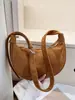 Bolsa Feminina Vintage em Formato de Chifre 2026 Novo Estilo Coreano Bolsa Tote de Camurça Bolsa de Ombro Transversal Casual de Grande Capacidade